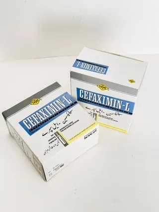 Cefaximin-L spray box showing 4 cans presentation and administration details