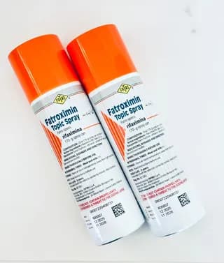 Fatroximin Topic Spray can showing official registration number and Italian manufacturer details