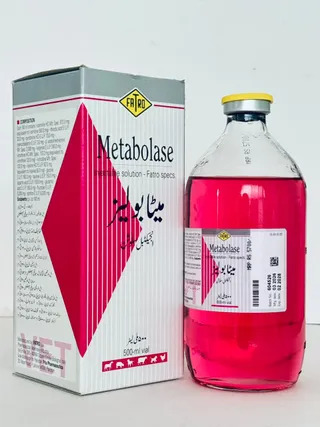 Metabolase 500ml infusion bottle with complete active ingredient composition list