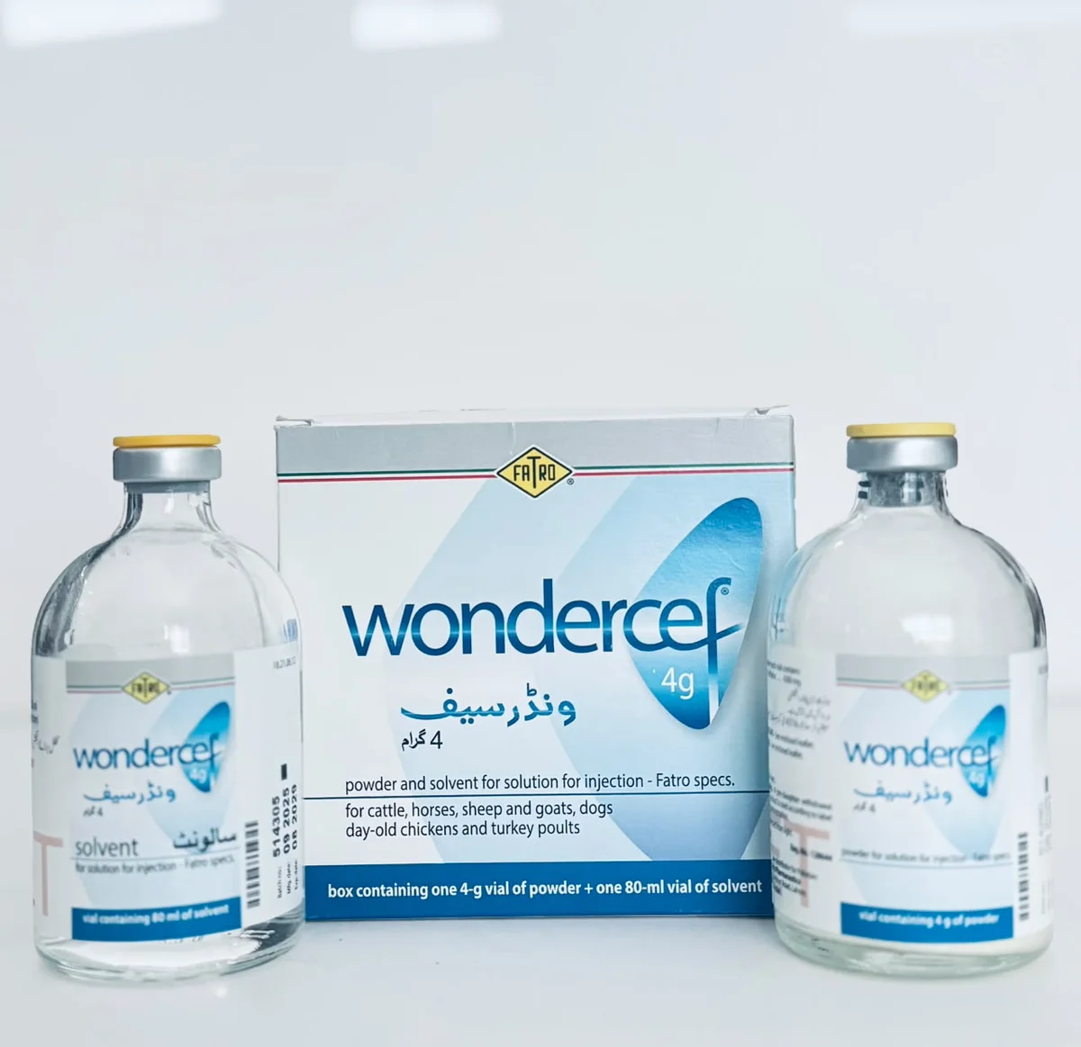 Wondercef 4g powder and solvent vials packaging